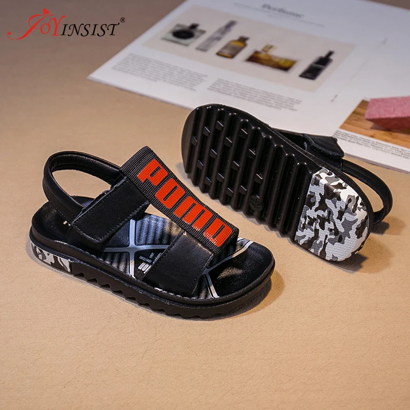 Сандалии из натуральной кожи для мальчиков дышащие пляжные туфли с ремешком в