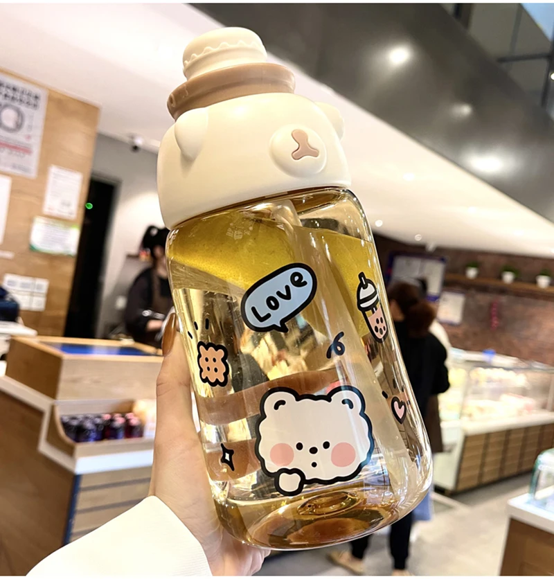 Kawaii Большой медведь бутылка для воды с наклейкой на трубочку спортивный
