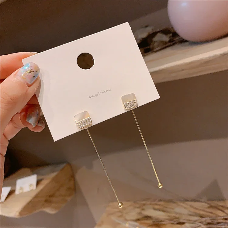 

Korean Fashion Temperament Square Long Tassel Elegant Ear Earring Pendant Women