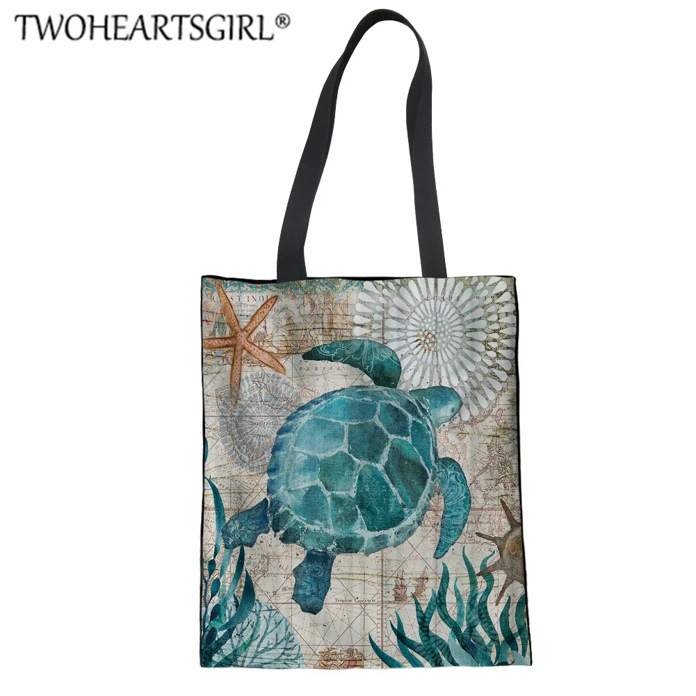 TWOHEARTSGIRL холст Сумки морской конек черепаха Осьминог печати сумка тоут сумки