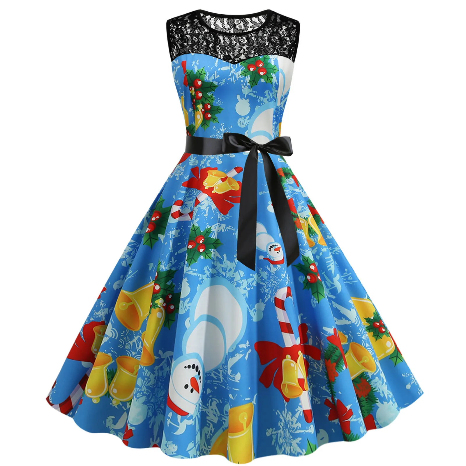 

Women Christmas Sleeveless Lace Dresses1950s Housewife Evening Party Prom Dress Night Club Flower Wedding Party Dress Vestidos