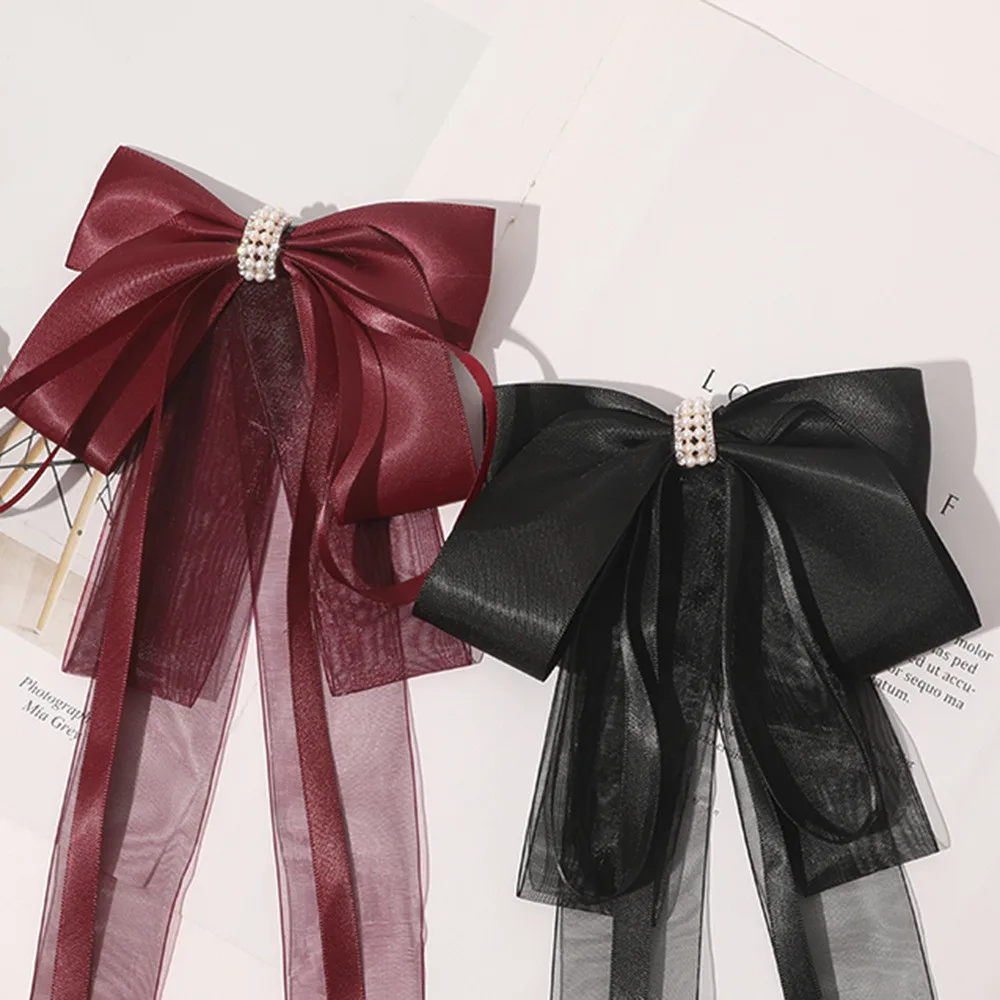 

2021 New Women Large Bow Hairpin Chiffon Mesh Big Bowknot Satin Ribbon Hairband Clip Ladies Girls Spring Clip Hair Accessories