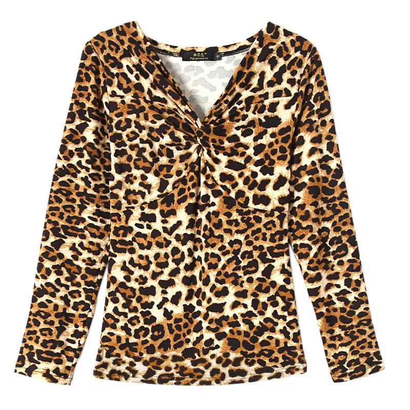 

Spring and Autumn large size women's bow v-neck long sleeve t-shirt
