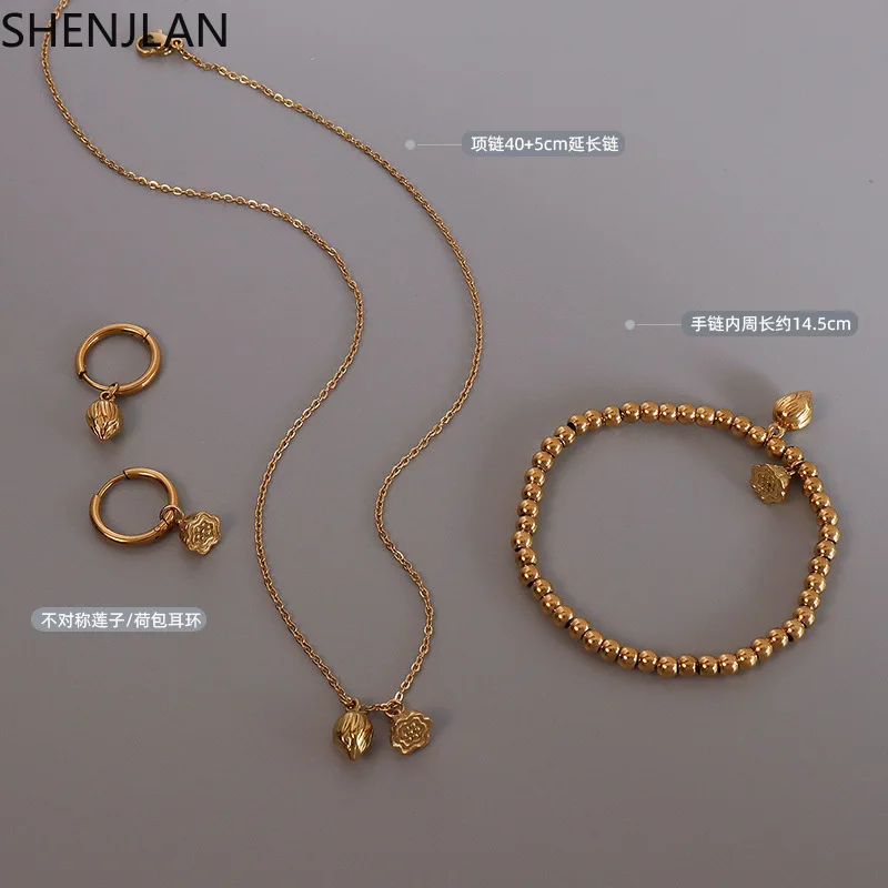 

Hot Sell 316L Stainless Steel Gold Plated Pendant Necklace Bracelet Earrings for Women Lady Classic Fashion Jewelry Set