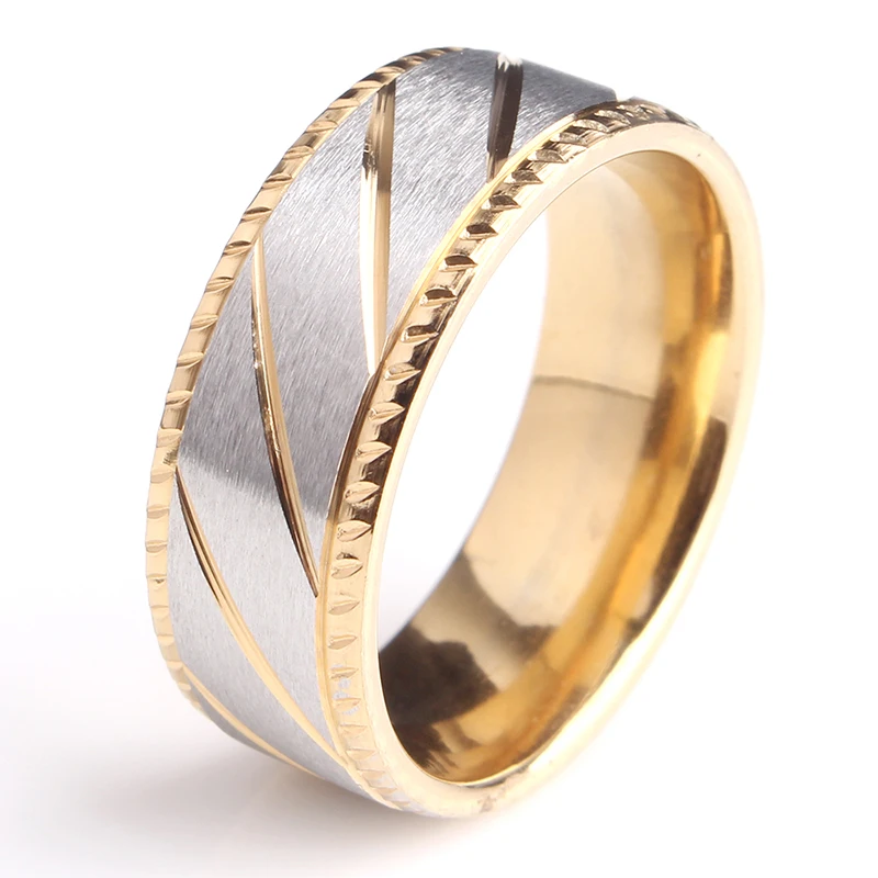 

wedding rings 8mm gold color Gear side Oblique fringe 316L Stainless Steel wedding rings for men women wholesale