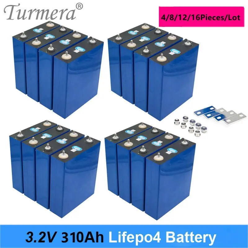 

Turmera 3.2V 310Ah Lifepo4 Battery Rechargeable Battery Pack 12V 24V 48V for Electric Car RV Solar Energy Storage System Turmera