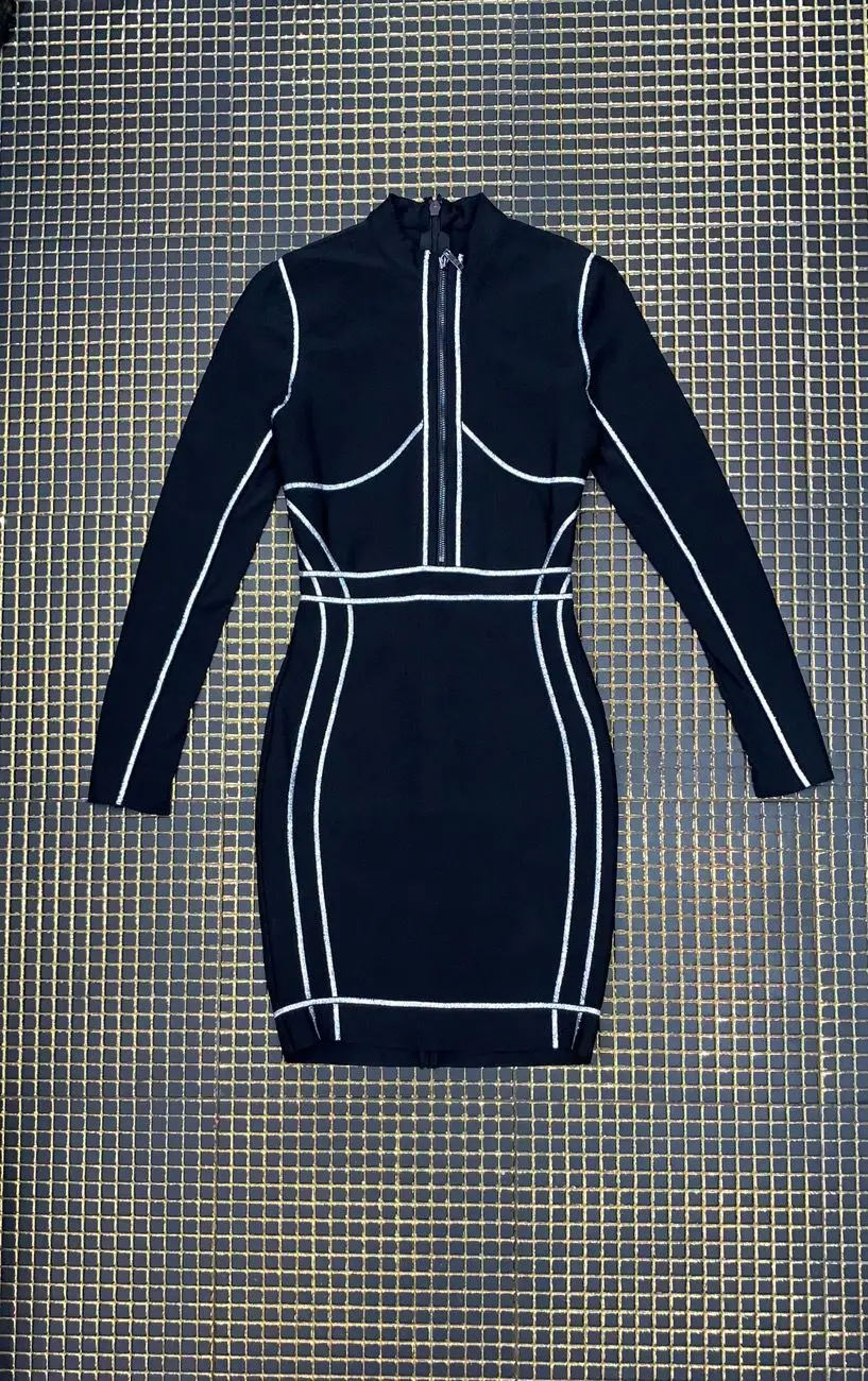 

Top Quality Celebrity Black Long Sleeve Rayon Bandage Dress Cocktail Party Sexy Winter Dress