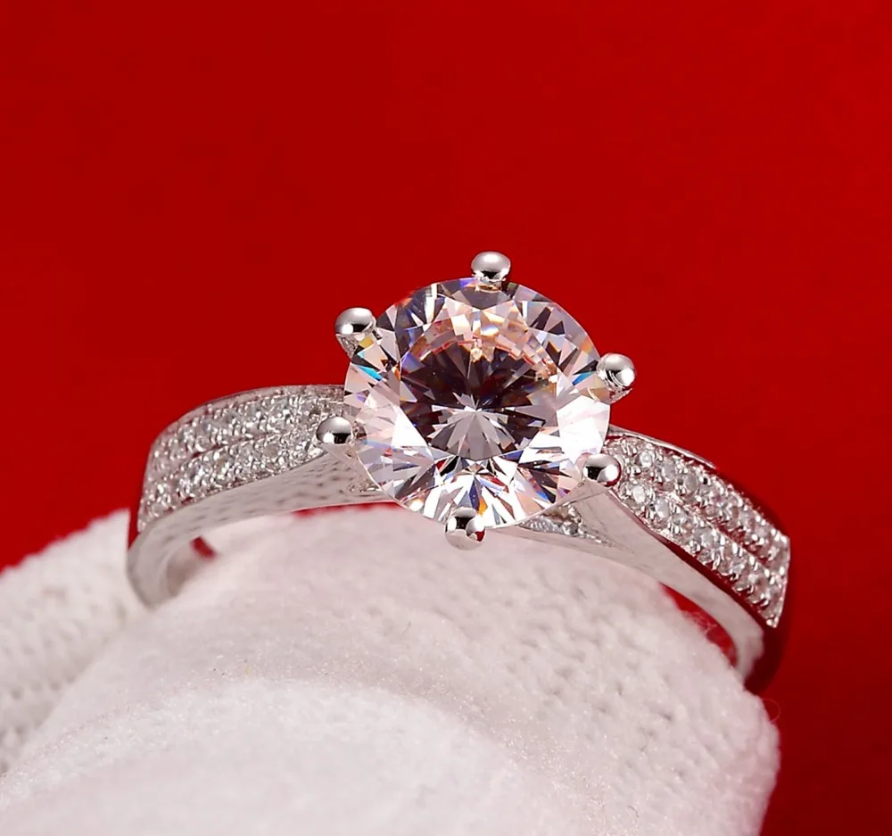 

TR002 Luxury jewelry 3 Carat sona Simulated Gem engagemen rings for women, White Gold Color Wedding ring,silver rings