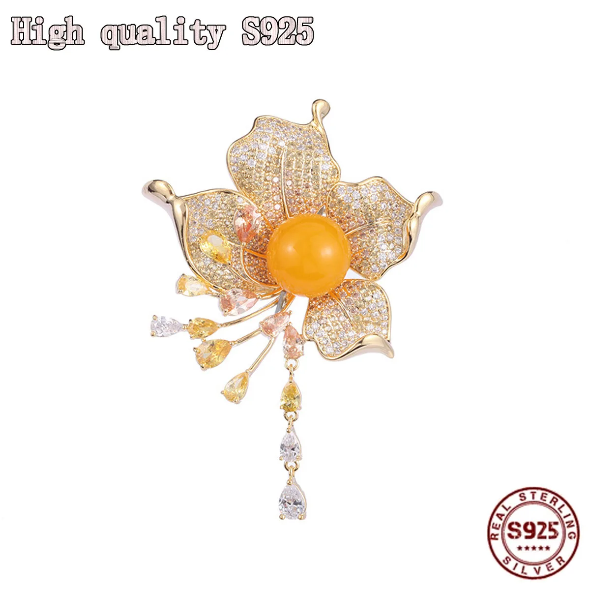 

2021 New High-grade Color Zircon Brooch Clothing Accessories Pin Pearl Tassel Flower Temperament Women's Brooch Jewelry
