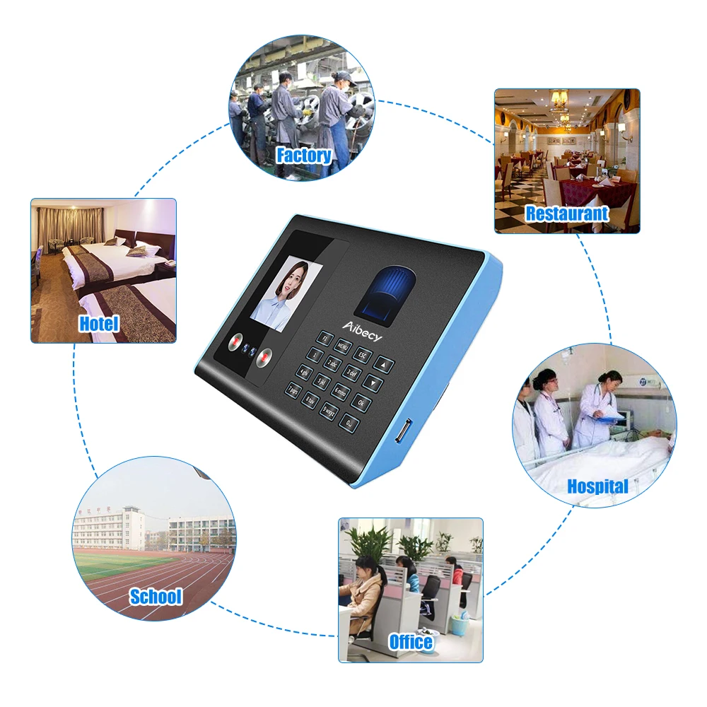

Aibecy Intelligent Attendance Machine Face Fingerprint Password Recognition Mix Biometric Clock for Employees