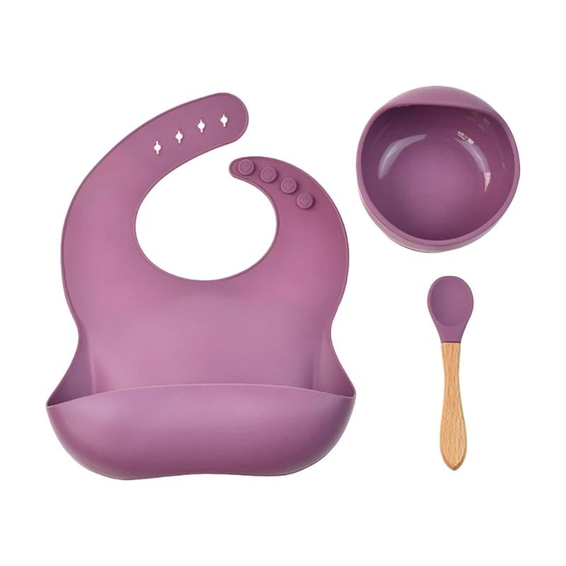 

3Pcs Baby Tableware Set Newborn Bibs+Dinner Plate+Spoon Set Waterproof Food Grade Silicone Feeding Saliva Towel Teething