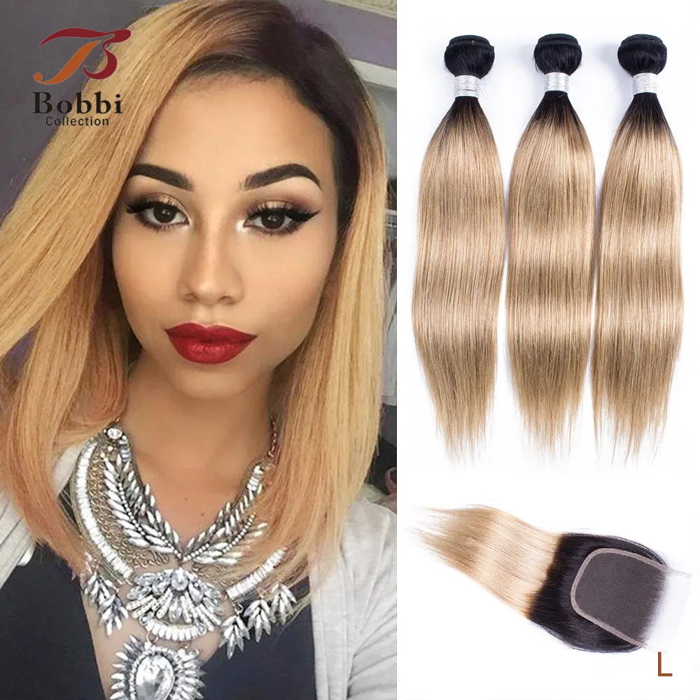 BOBBI 1B 27 эффектом деграде (переход от темного к Мёд светлые прямые 4 пряди с