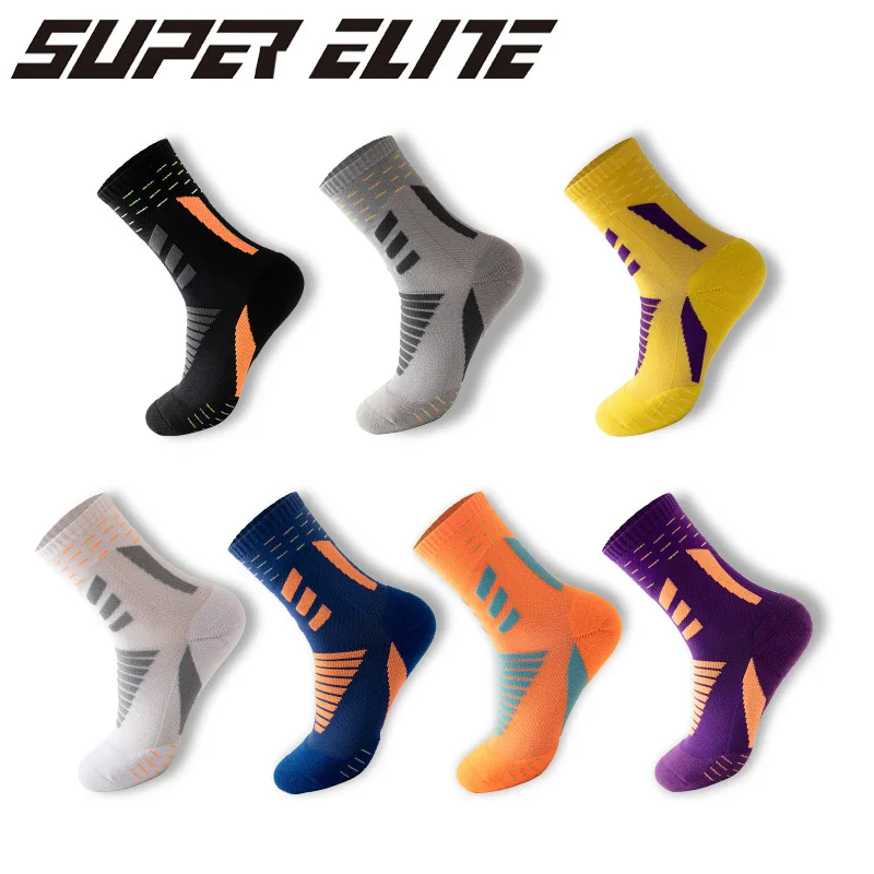 

Super Elite 2021 Geometric Sports Socks 6 Pairs/Lot Men Socks Basketball Trail Running Football Hiking Cycling Socks Trekking