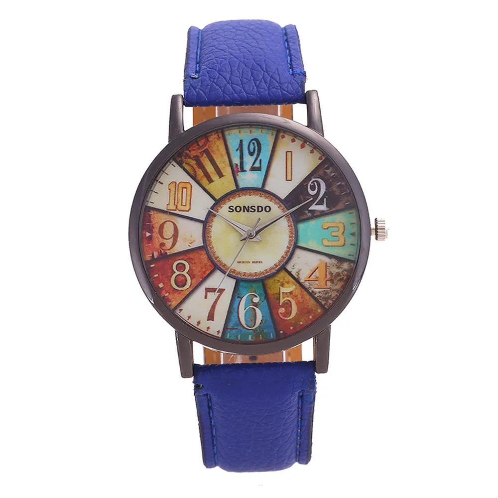 

Ladies Unisex Retro Casual Artificial Leather Analog Quartz A Watch Ladies Turntable Printed Dial Watch Женские Часы