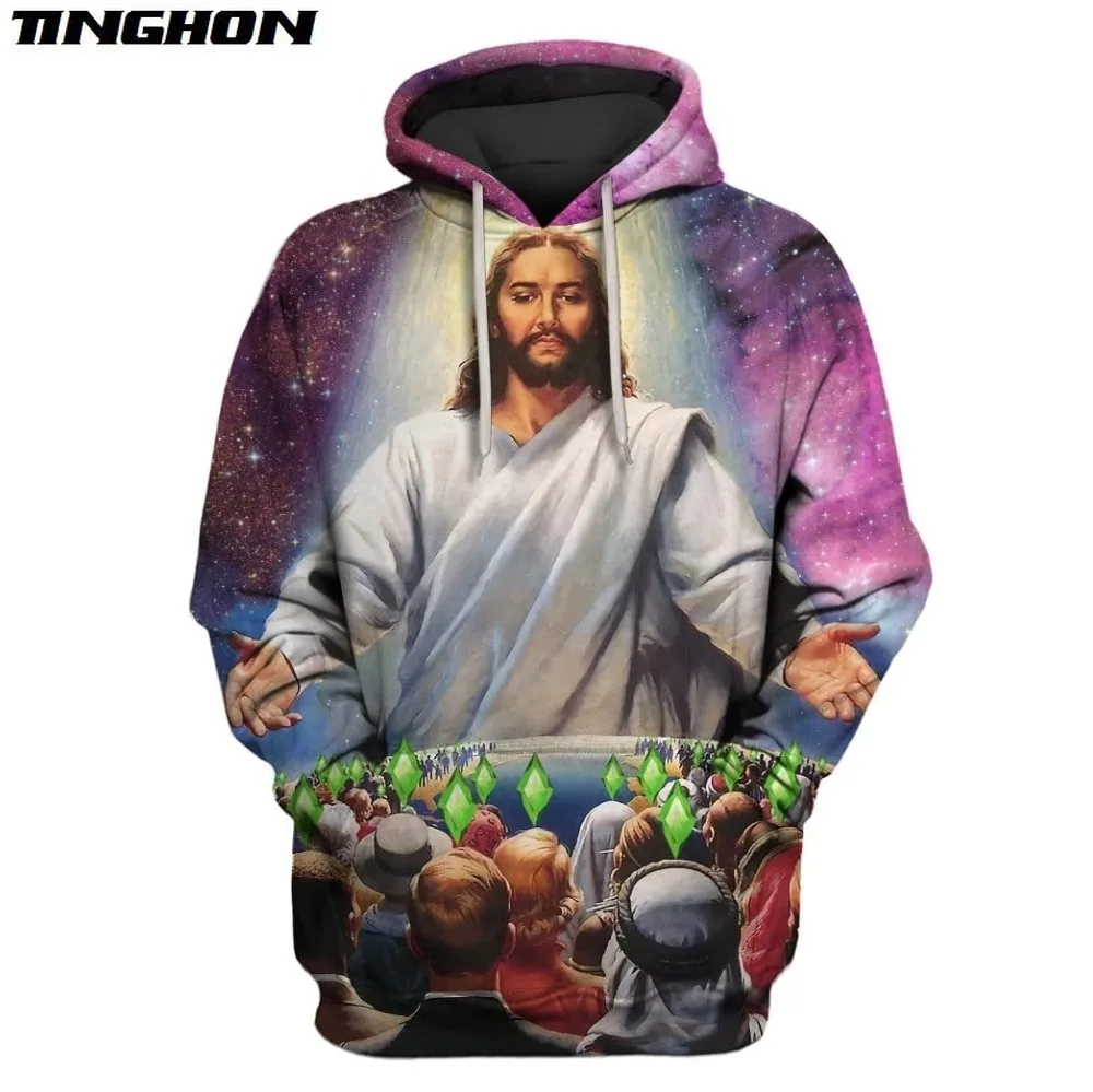 XS 7XL Модные мужские толстовки с принтом Иисуса 3d Толстовка капюшоном костюм для