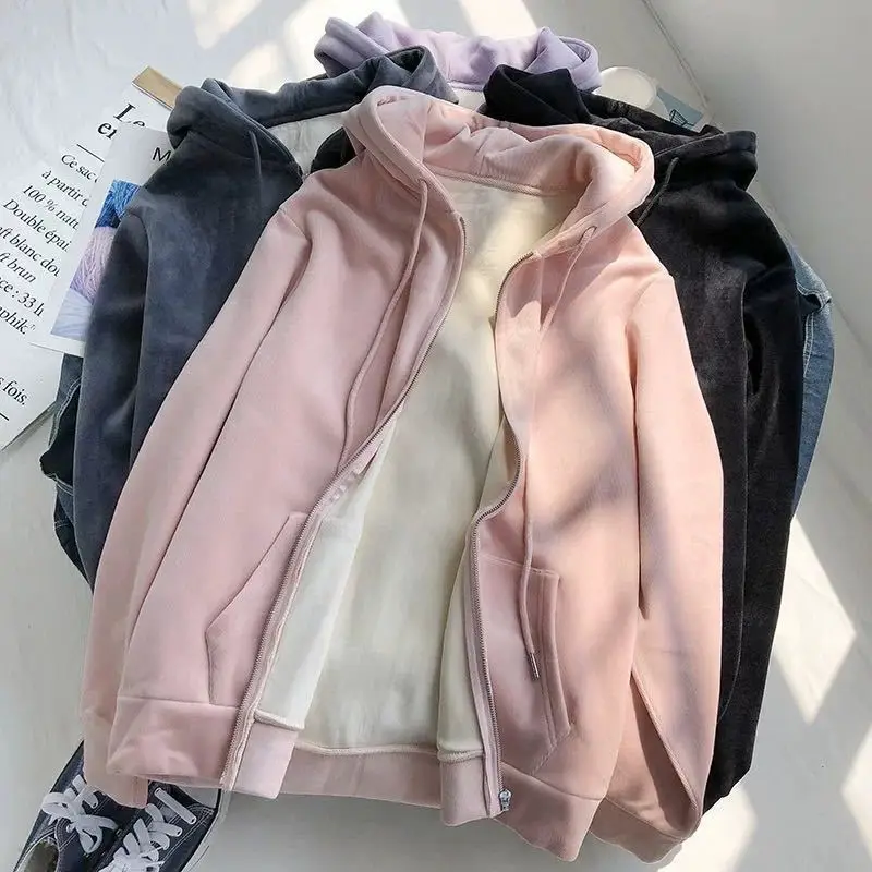 

Autumn And Winter Solid Color Cartoon 2021 New Fleece-Lined Thickened Hooded Loose Korean Top Trendy Sweater For Women