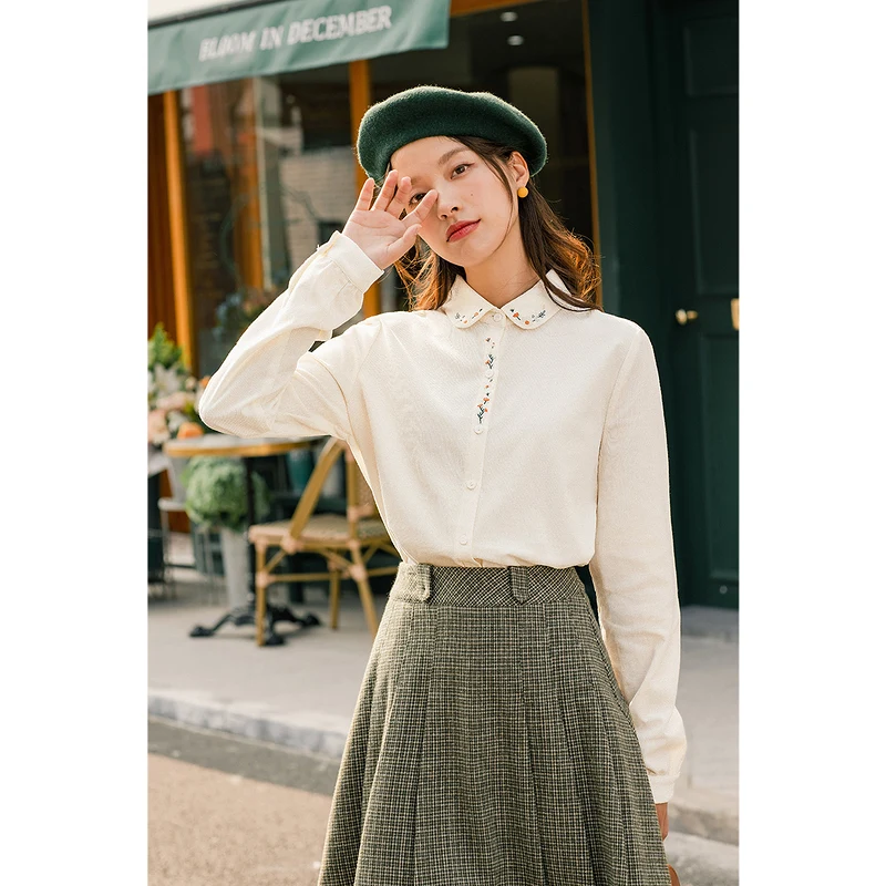 INMAN женские блузки круглый воротник рубашка Элегантная вышивка женская 100% хлопок