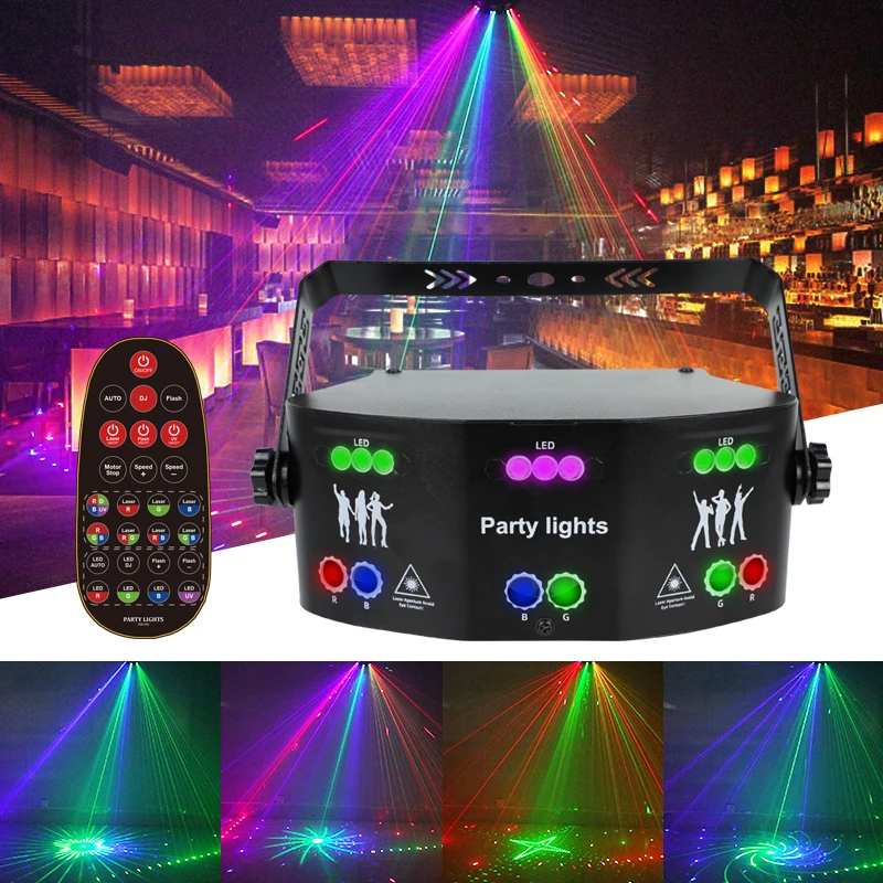 

Профессиональный лазерный светодиодный прожектор DMX DJ Disco освещение голосовой контроллер музыкальные вечерние световые эффекты для спальн...