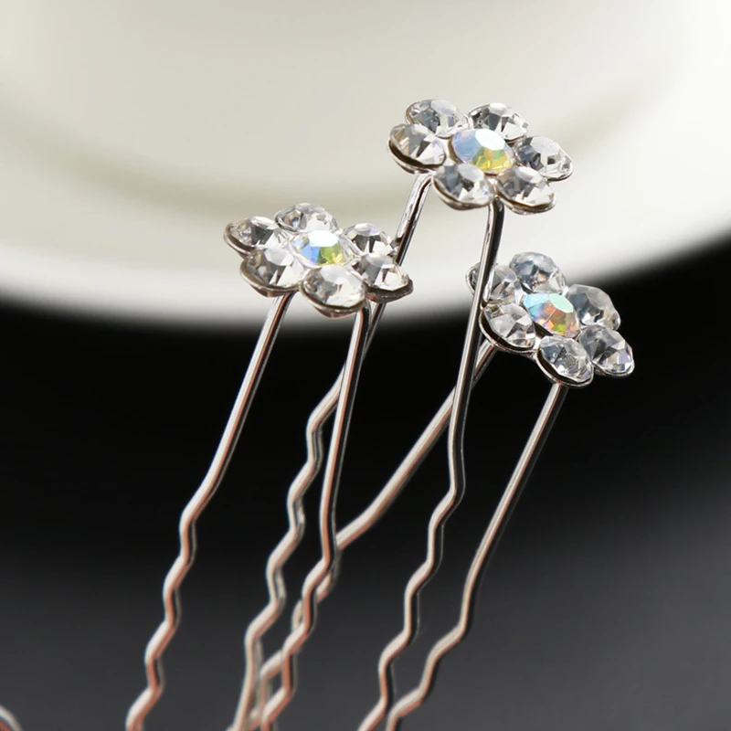 

20/60 PCS/pack Wedding Bridal Hairpin U Shaped Barrettes Women Flowers Hairpin Stick Crystal Flowers Hair Stick Hair Accessories