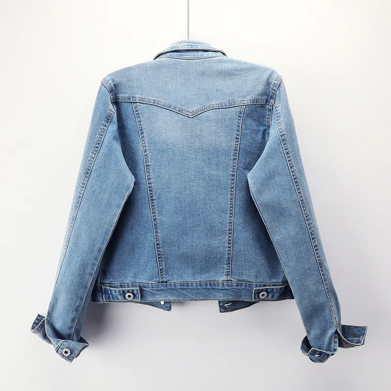 

Spring and Autumn Korean Slim Short Trendy Thin Stretch Three-quarter Sleeve Denim Jacket Women's Large Size Thin Top Jacket