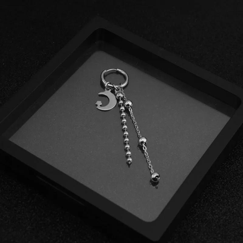 

Hip Hop Rock Beads Chain Earrings Geometric Moon Star Street Snap Stud earrings Unisex Jewelry Gifts