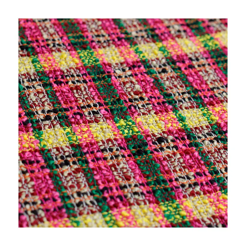 

Red Raspberry France Yellow Pink Green Plaid Tweed Fabrics Garment Material Autumn Women Jacket Coat Sewing Cloth Freeshipping