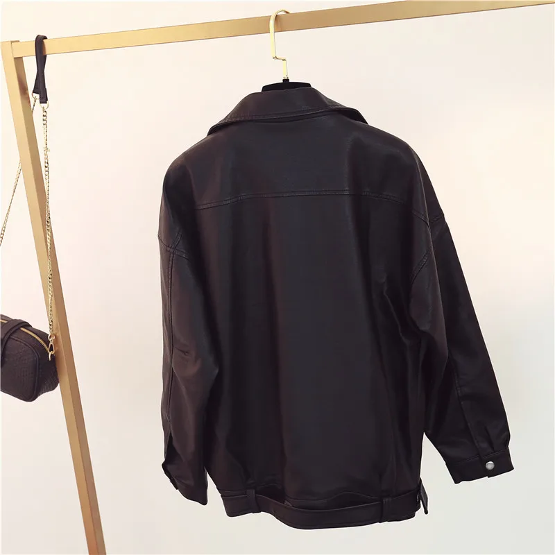 ZQLZ Faux Leather Jacket Women Autumn Spring Pink Streetwear Pu Coat Female Loose Biker Motorcycle Black Leather Coats Femme