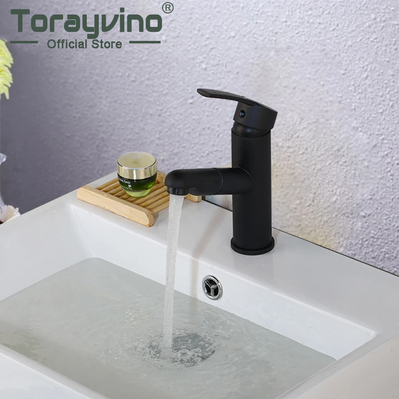 

Смеситель для ванной и кухни Torayvino, выдвижные краны, черная водопроводная колонка, кран для горячей и холодной воды