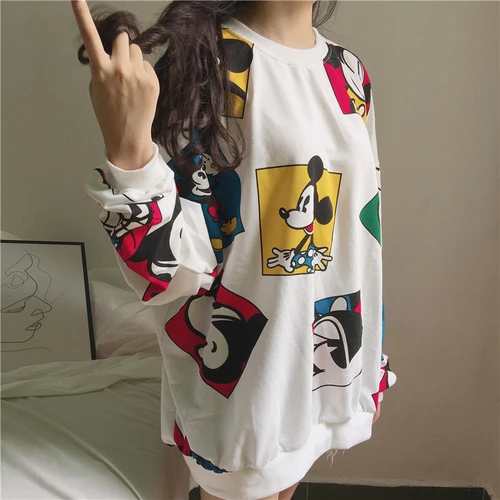 Harajuku свободный женский свитер каваи мультфильм Минни Микки Печатный пуловер с длинным рукавом свитер женские топы