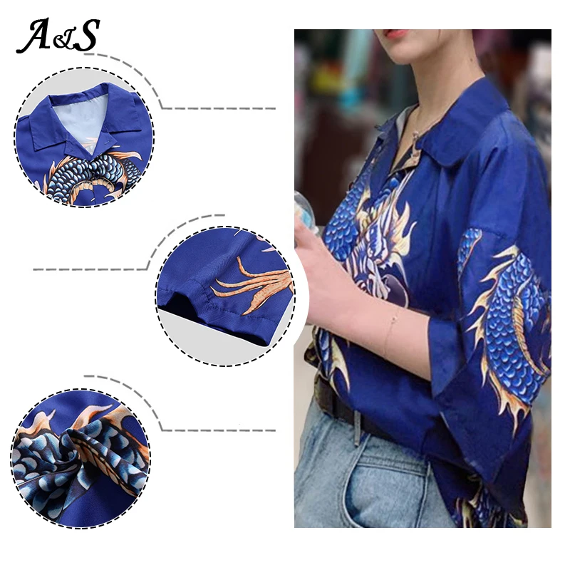 Anbenser 2020 Summer Women Tops Harajuku Blouse Women Dragon Print Short Sleeve Blouses Shirts Female Streetwear Plus Size XXXL