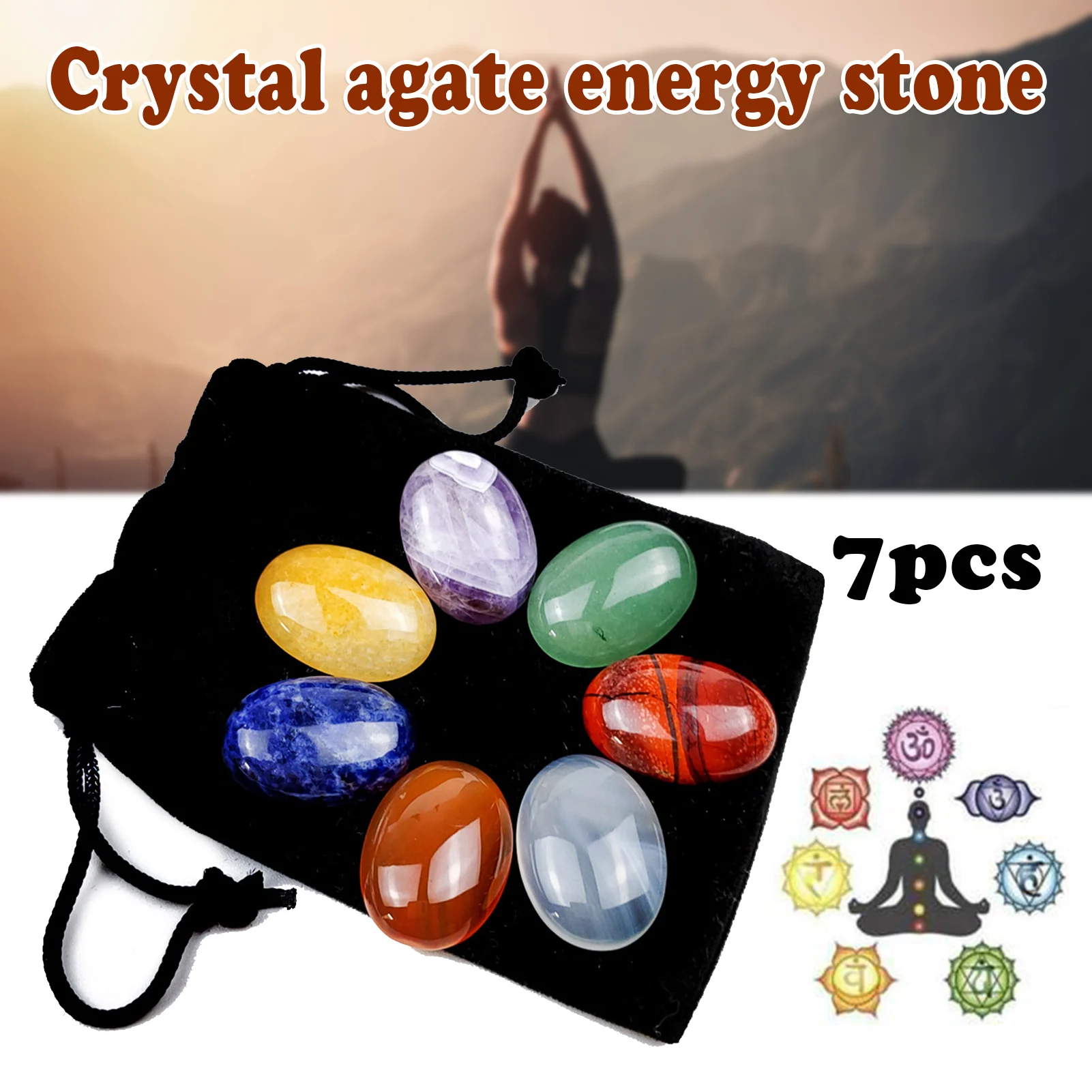 

7pcs Oval Natural Crystal Gemstone Ornaments Healing Yoga Meditation Energy Stone JS23