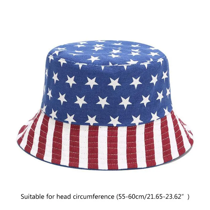 

Unisex Star Stripes American Flag Print Bucket Hat Summer Reversible Double Sided Wear Outdoor Travel Fisherman Cap