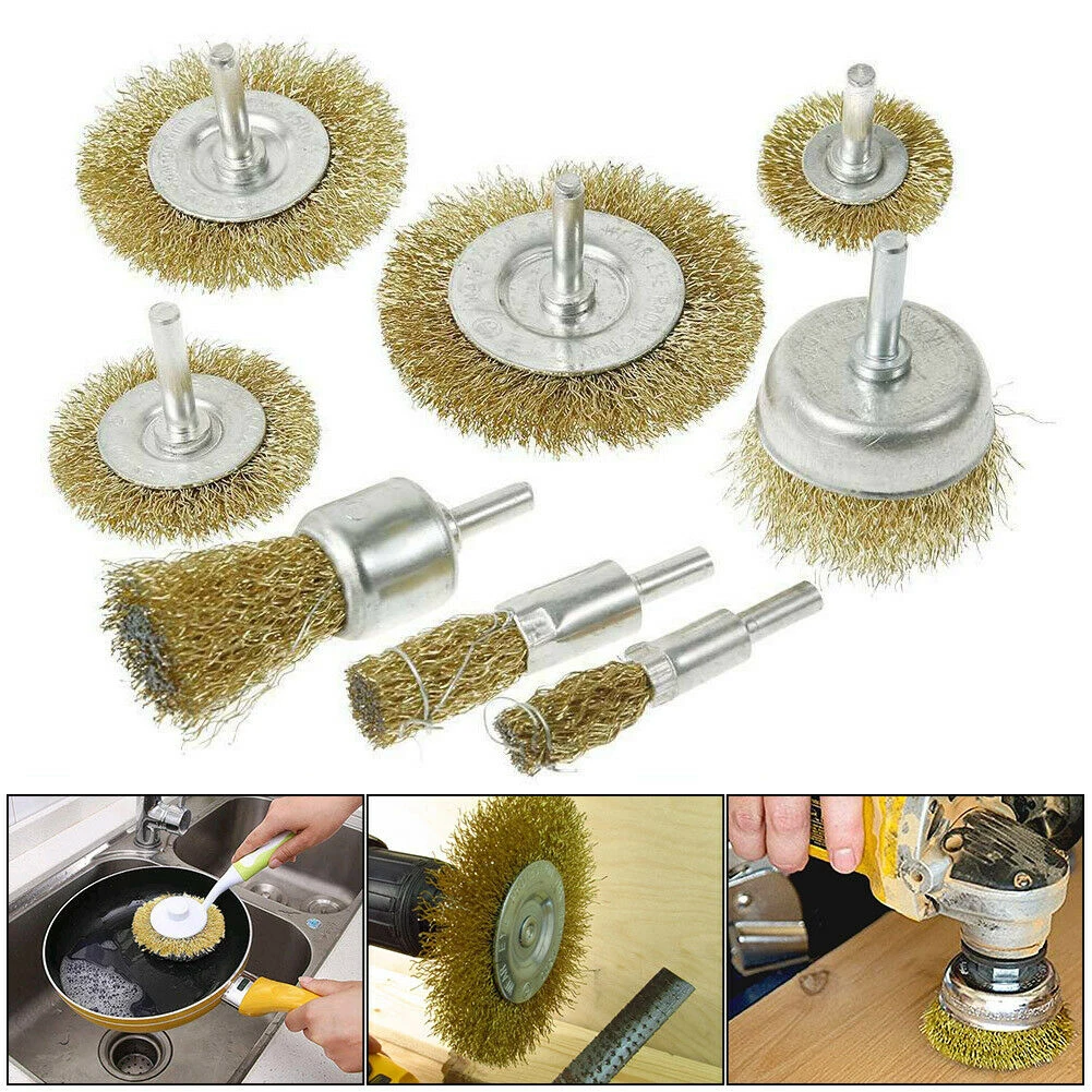 

8Pcs Rust Sanding Wire Cup/Wheel Brush Set For Drill Steel Brass Metal Cleaning 6mm Grinders