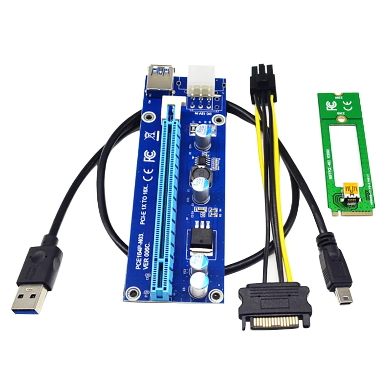 

VER008C Adapter Card M2 NGFF to 16X SATA 15PIN Image Card Extension Cable 6Pin Adapter Card for BTC Mining