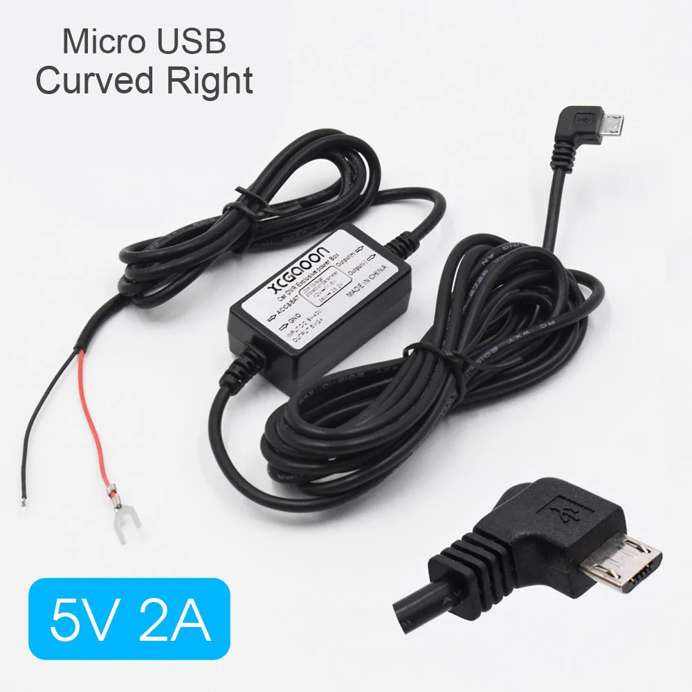 Micro Curved Right XCGaoon DC 12 В до 5 В 2 а 3,5 м автомобильный зарядный кабель мини/микро USB жесткий провод шнур автоматическая зарядка для видеорегистратора автомобиля DVR - Название цвета: Micro Curved Right