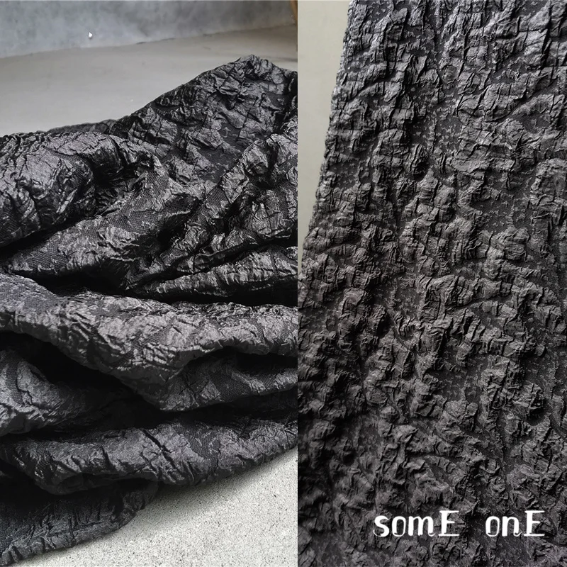 

New Jacquard Pleated Fabric Black Concave Convex Texture DIY Patches Background Decor Skirts Dress Coat Clothes Designer Fabric