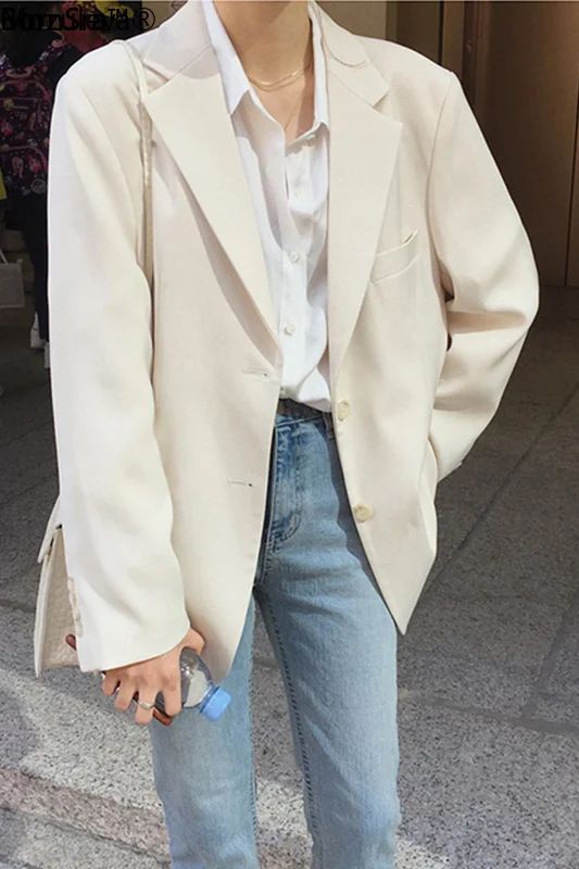 

BornSra Loose Outerwear Women Suit Jacket Spring Summer Female Jacke 2020 Elegant Chic Single-breasted Women Blazer Femme