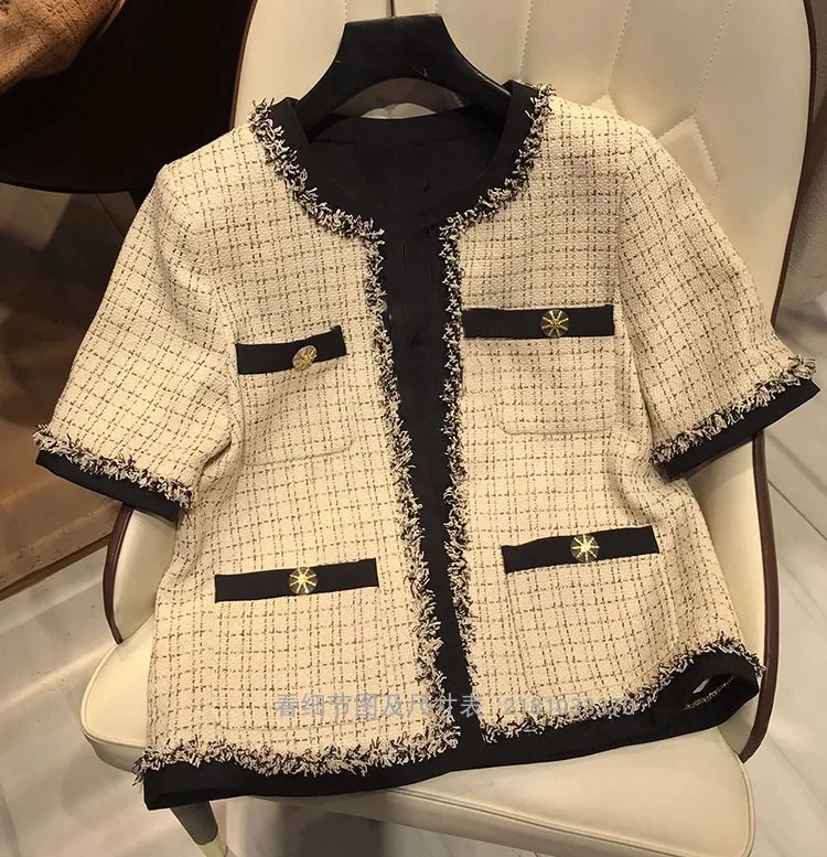 

New Style Short Jacket Small fragrance women woolen tweed high quality thin coat,Can be customized size