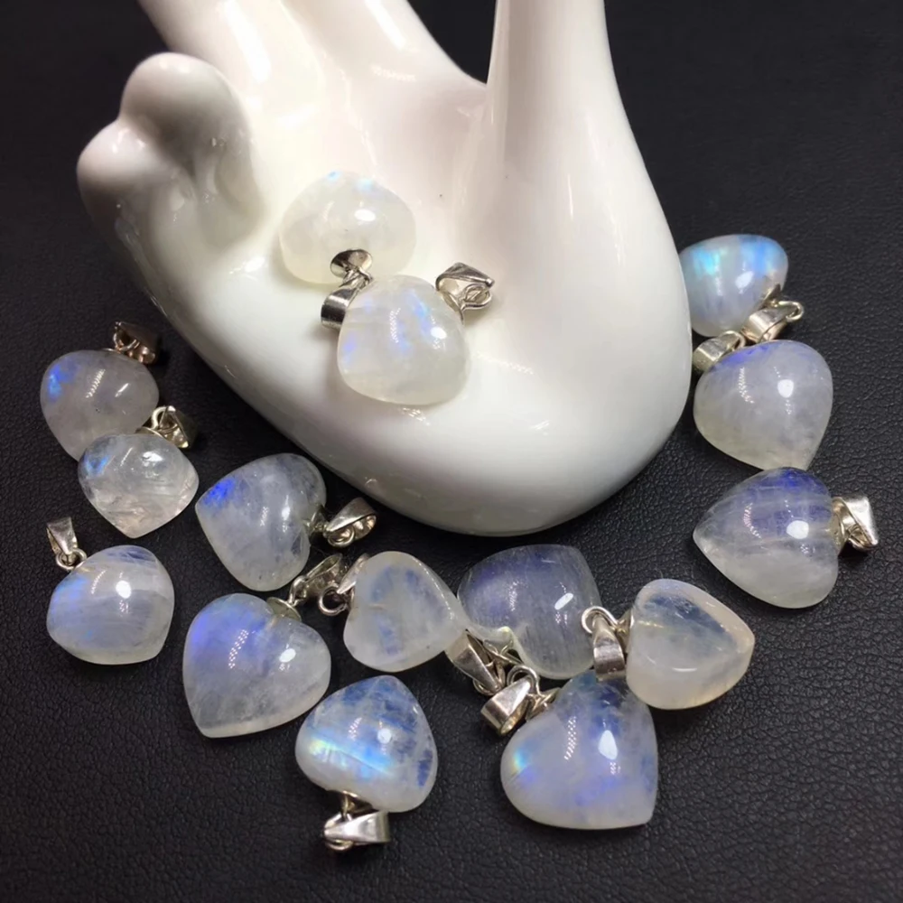 Естественный синий свет лунный камень сердце кулон ожерелье для женщин женское