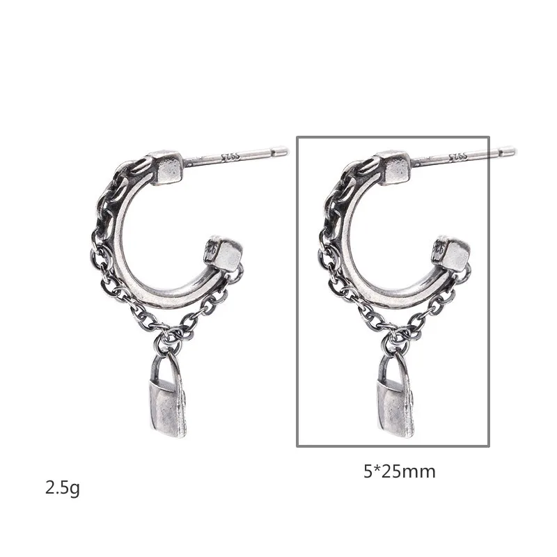 

Flyleaf Vintage Tassel Lock Chain Drop Earrings For Women Real 925 Sterling Silver Fine Earings Fashion Jewelry Men Couple Gift