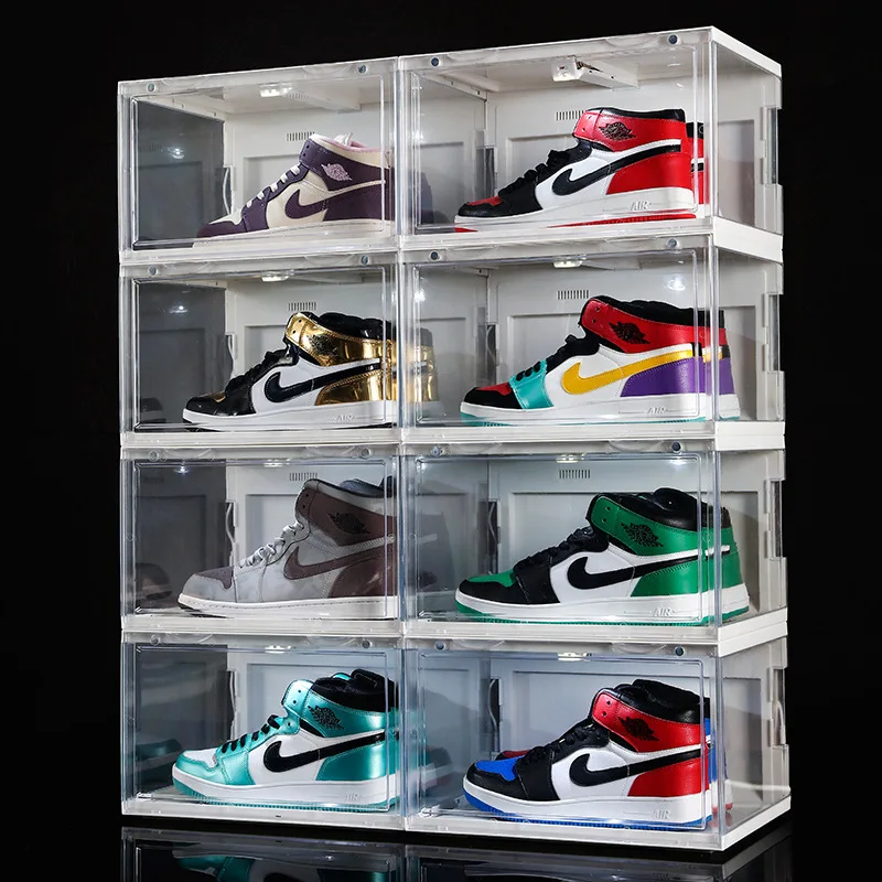 

Sound Control LED Light Shoe Box Sneakers Storage Box Anti-oxidation Organizer Shoe Wall Acrylic Shoes Collection Display Rack