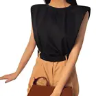 Новинка, стильный Женский Повседневный пикантный Топ без рукавов с круглым вырезом и наплечниками, жилет, блузка, топы