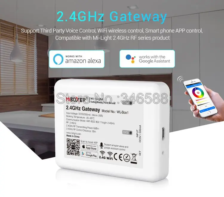 Miboxer WL-Box1 2,4G шлюз Wifi контроллер Поддержка iOS/Andriod беспроводное приложение Alexa Google Голосовое управление для всех продуктов Milight
