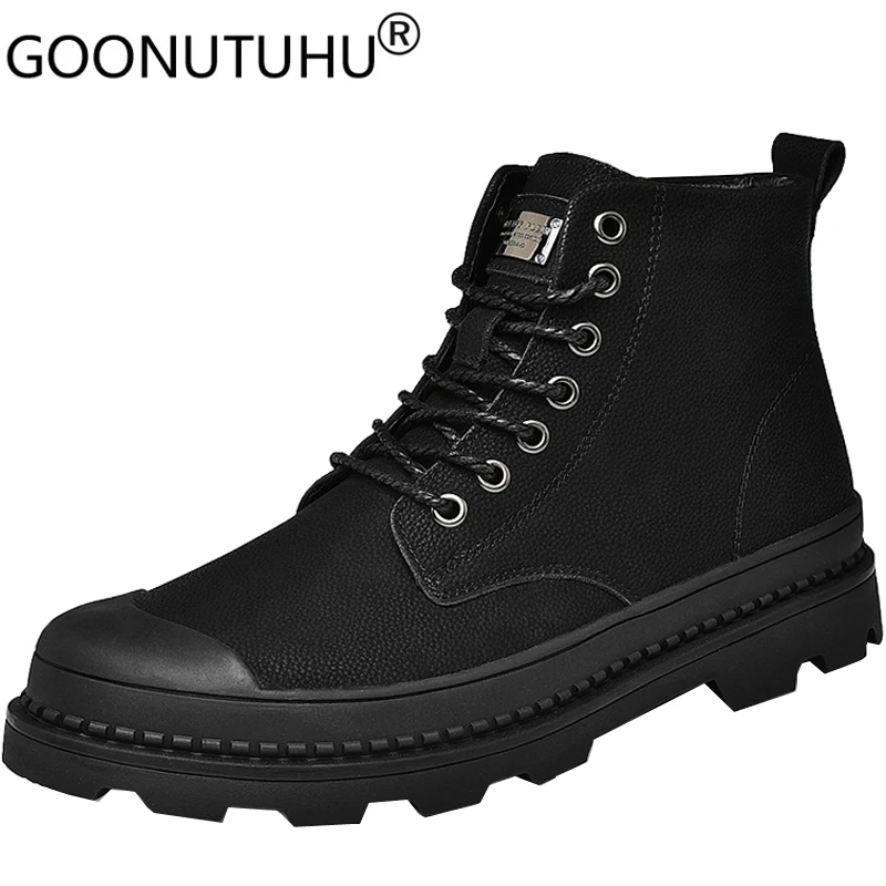 Men's Spring Boots Military Genuine Leather Casual Shoes Winter Warm Plush Boot Shoe Man Black Work & Safety Ankle Boots For Men