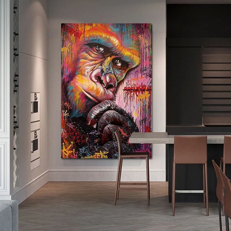 Принт с животными плакат на холсте живопись Горилла граффити настенный