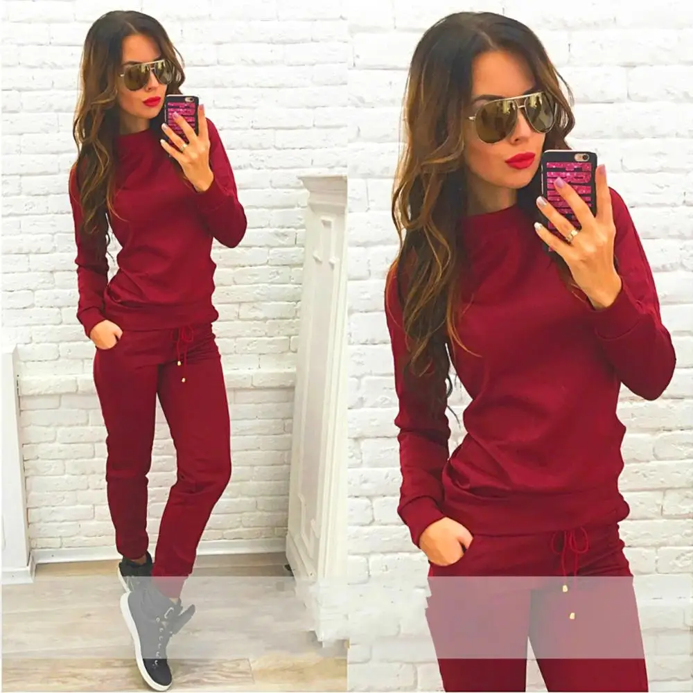 

2020 Autumn Winter Fashing New Women Casual 2Pcs Solid Tracksuit Hoodies Sweatshirt Pants Sets Wear Suit Pullover Sportswear