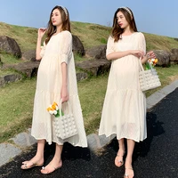 8070 summer korean fashion maternity long dress elegant a line loose clothes for pregannt women pregnancy clothing