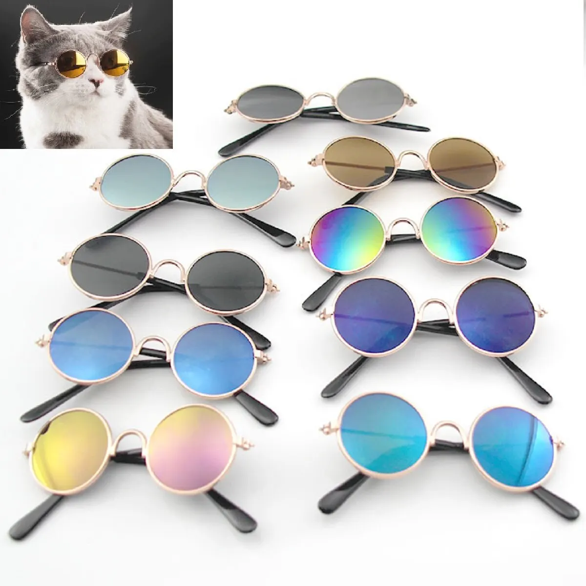 

Pet Products Lovely Vintage Round Cat Sunglasses Reflection Eye wear glasses For Small Dog Cat Pet Photos Props Accessories