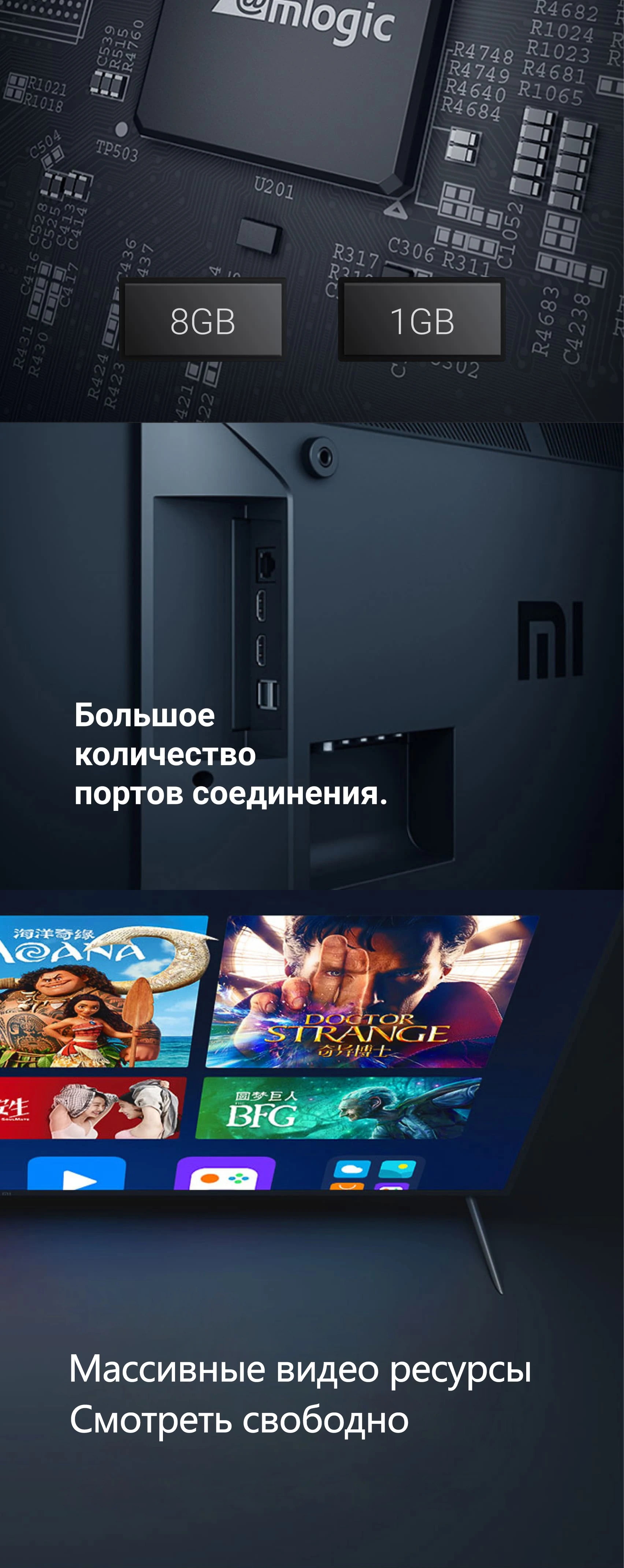 Телевизор Xiaomi Mi tv 4S 43 android светодиодная подсветка Смарт ТВ 4K 1G+ 8G русский язык