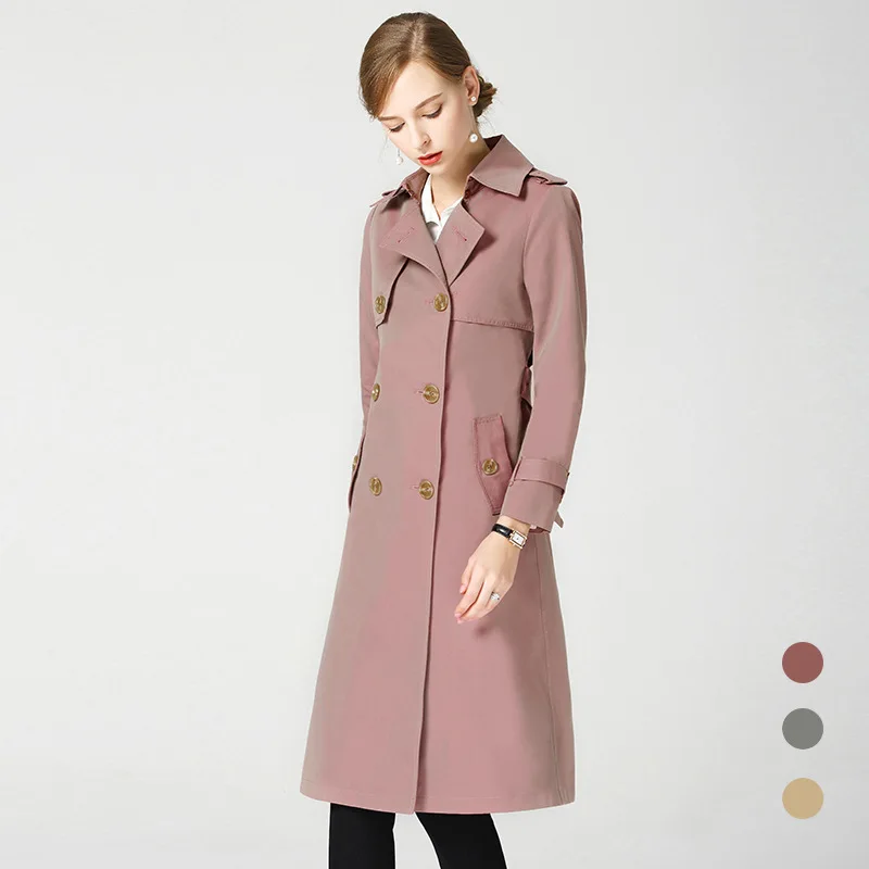 Женский двубортный длинный тренчкот облегающая Водонепроницаемая Ветровка